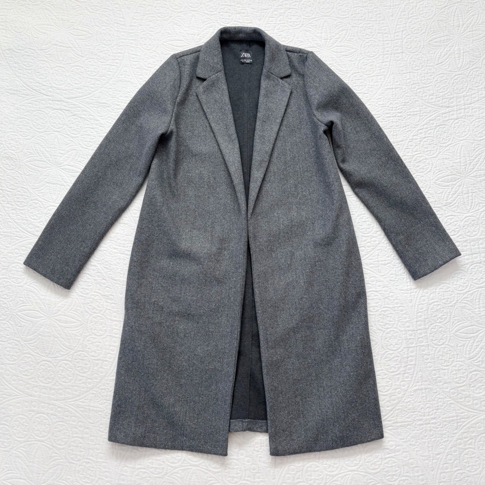 Viral Zara Women's Felt-Texture‎ Longline Coat, Gray